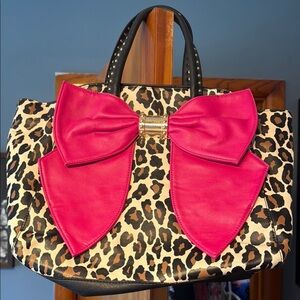 Betsey Johnson Brown and Pink Shoulder Bag with Leopard Print